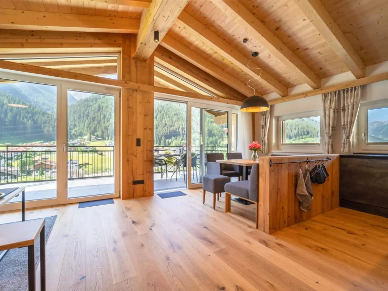 Wohnzimmer mit Ausblick auf die Berge der TOP-3 Wohnung